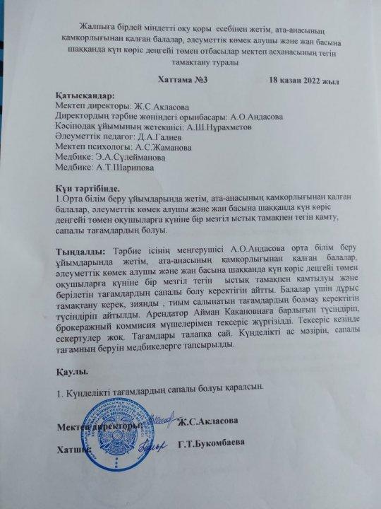 Ыстық тамақ. Хаттама